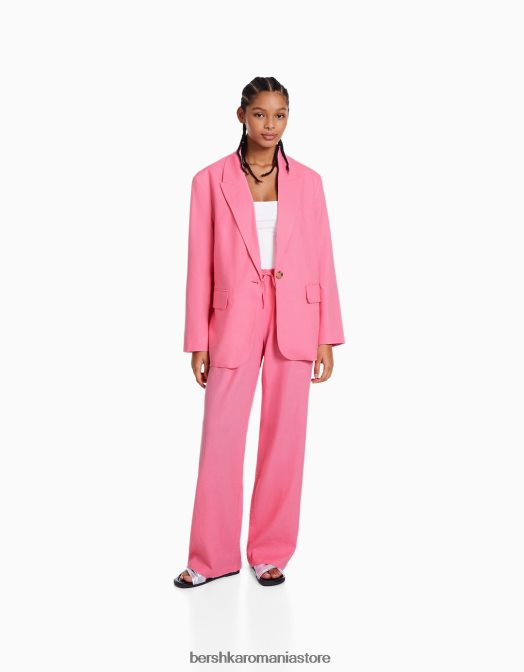 Bershka femei blazer din amestec de in roz Z86D1195 îmbrăcăminte