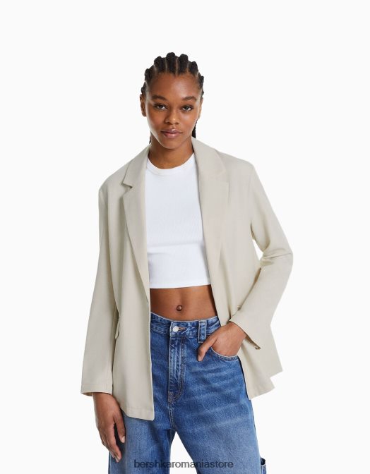 Bershka femei blazer larg cu croiala feminina piatră Z86D1202 îmbrăcăminte