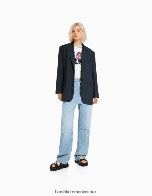 Bershka femei blazer oversize croit gri inchis Z86D1201 îmbrăcăminte