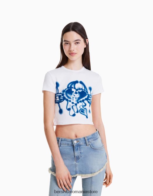 Alehsy x Bershka femei tricou imprimat cu maneca scurta alb Z86D2070 îmbrăcăminte
