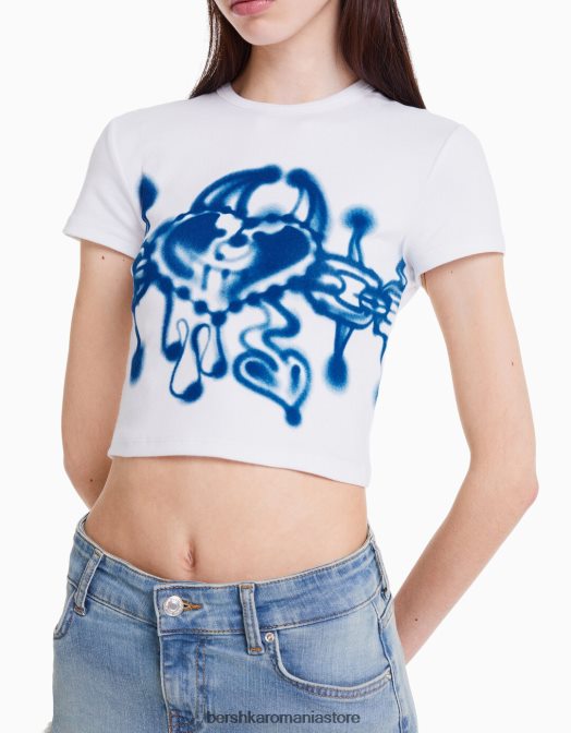 Alehsy x Bershka femei tricou imprimat cu maneca scurta alb Z86D529 îmbrăcăminte