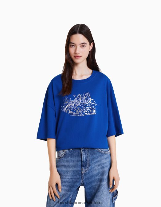 Alehsy x Bershka femei tricou oversize cu maneca scurta imprimat albastru Z86D528 îmbrăcăminte