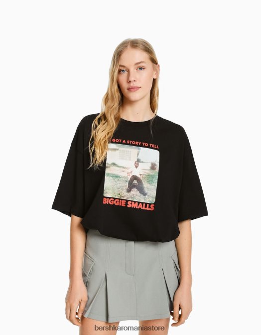Bershka femei Celebrul mare. tricou cu mânecă scurtă tip boxy negru Z86D546 îmbrăcăminte