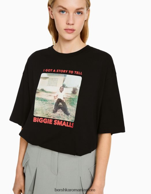 Bershka femei Celebrul mare. tricou cu mânecă scurtă tip boxy negru Z86D546 îmbrăcăminte