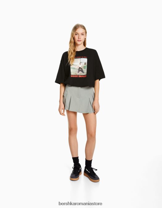 Bershka femei Celebrul mare. tricou cu mânecă scurtă tip boxy negru Z86D546 îmbrăcăminte