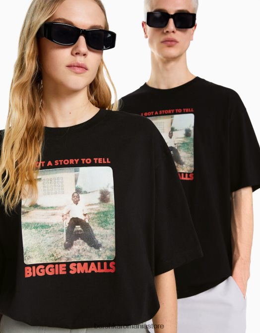 Bershka femei Celebrul mare. tricou cu mânecă scurtă tip boxy negru Z86D546 îmbrăcăminte