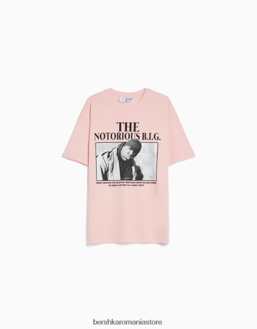 Bershka femei Celebrul mare. tricou imprimat cu maneca scurta roz Z86D545 îmbrăcăminte