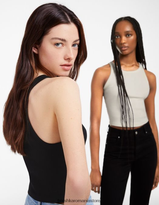 Bershka femei Pachet de 2 topuri cu coaste fără mâneci multicolor Z86D307 îmbrăcăminte