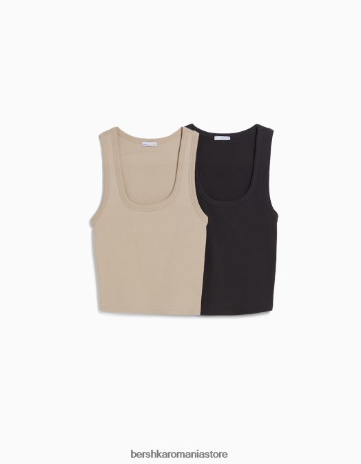 Bershka femei Pachet de 2 topuri cu coaste fără mâneci multicolor Z86D402 îmbrăcăminte