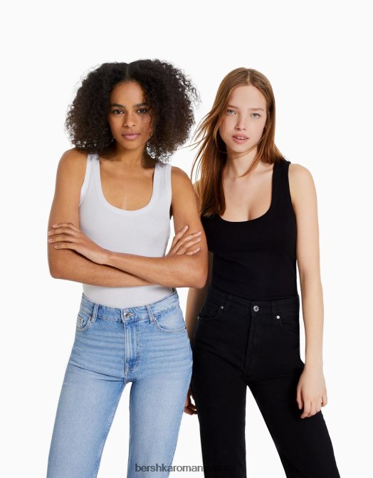 Bershka femei Pachet de 2 topuri cu coaste fără mâneci multicolor Z86D403 îmbrăcăminte