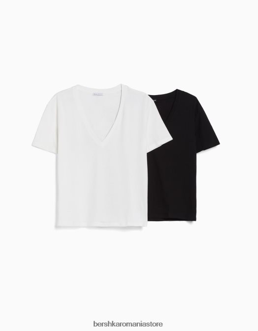 Bershka femei Pachet de 2 tricouri cu mânecă scurtă, cu decolteu în V, cu potrivire normală multicolor Z86D635 îmbrăcăminte