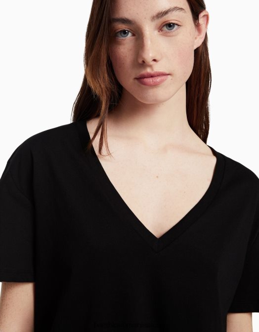 Bershka femei Pachet de 2 tricouri cu mânecă scurtă, cu decolteu în V, cu potrivire normală multicolor Z86D635 îmbrăcăminte