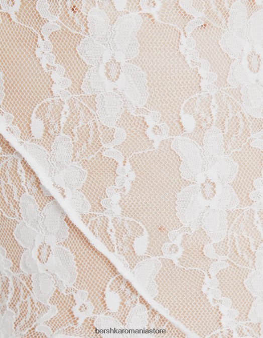 Bershka femei cămașă din dantelă fără mâneci cremă Z86D398 îmbrăcăminte