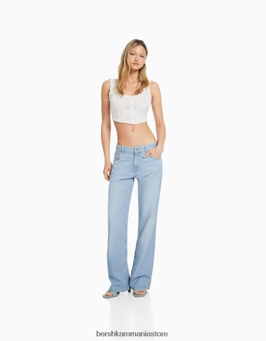 Bershka femei crop top în stil corset brodat elvețian alb Z86D516 îmbrăcăminte
