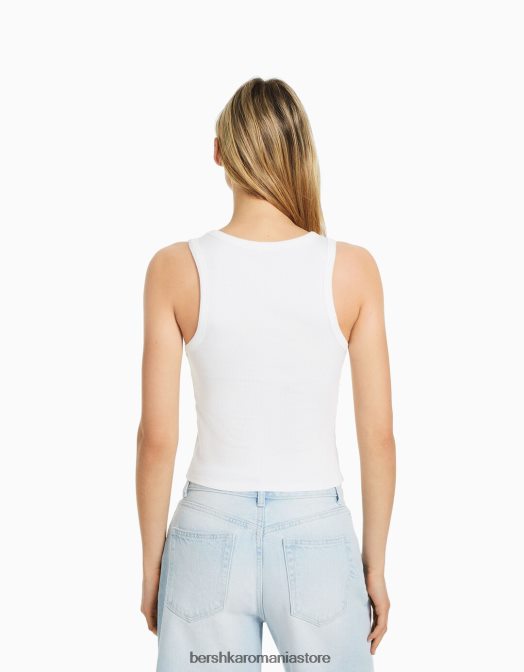 Bershka femei maiou cu nervuri alb Z86D310 îmbrăcăminte