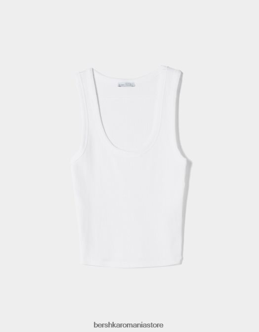 Bershka femei maiou cu nervuri alb Z86D310 îmbrăcăminte