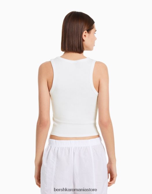 Bershka femei maiou cu nervuri alb Z86D313 îmbrăcăminte