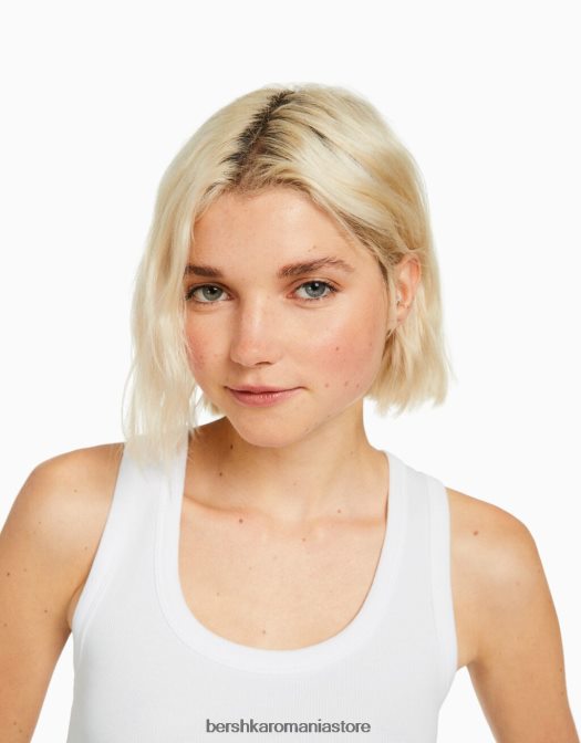 Bershka femei maiou cu nervuri alb Z86D313 îmbrăcăminte