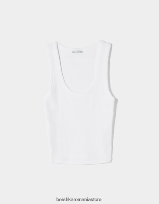 Bershka femei maiou cu nervuri alb Z86D313 îmbrăcăminte