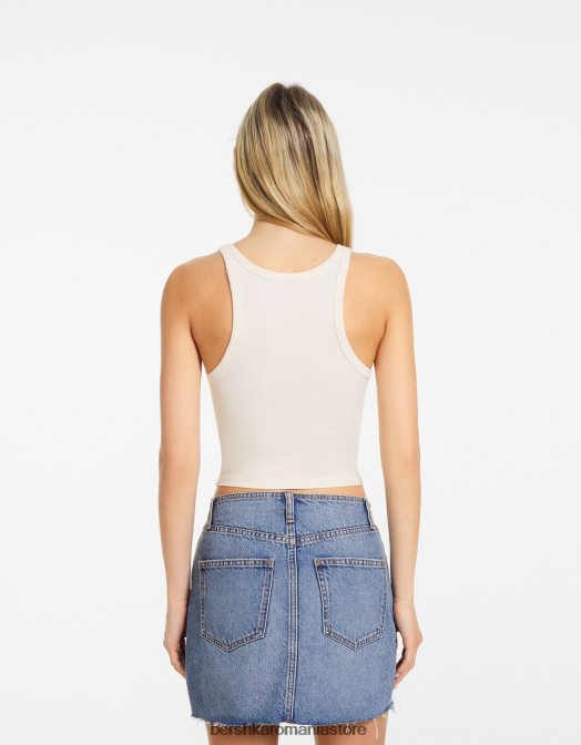 Bershka femei maiou cu nervuri alb Z86D334 îmbrăcăminte