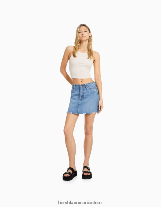 Bershka femei maiou cu nervuri alb Z86D334 îmbrăcăminte