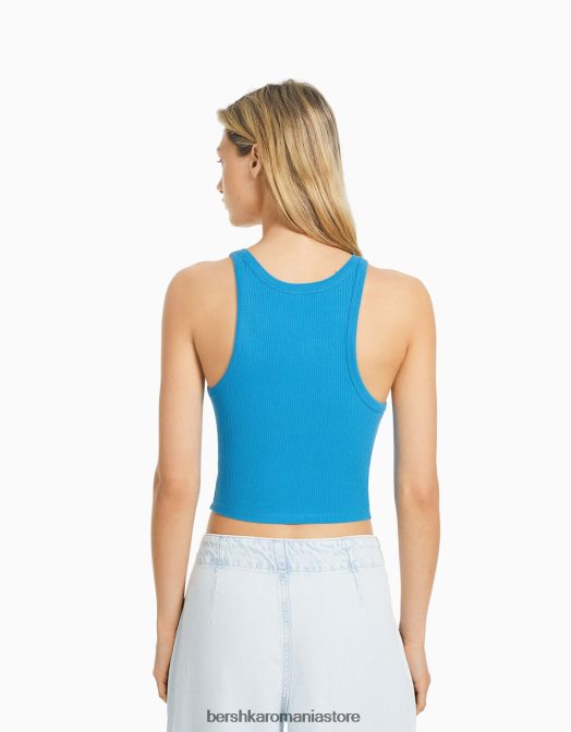 Bershka femei maiou cu nervuri albastru Z86D421 îmbrăcăminte