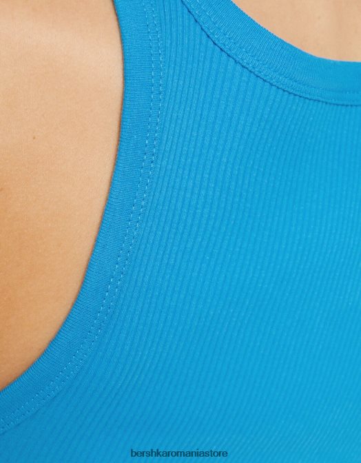 Bershka femei maiou cu nervuri albastru Z86D421 îmbrăcăminte