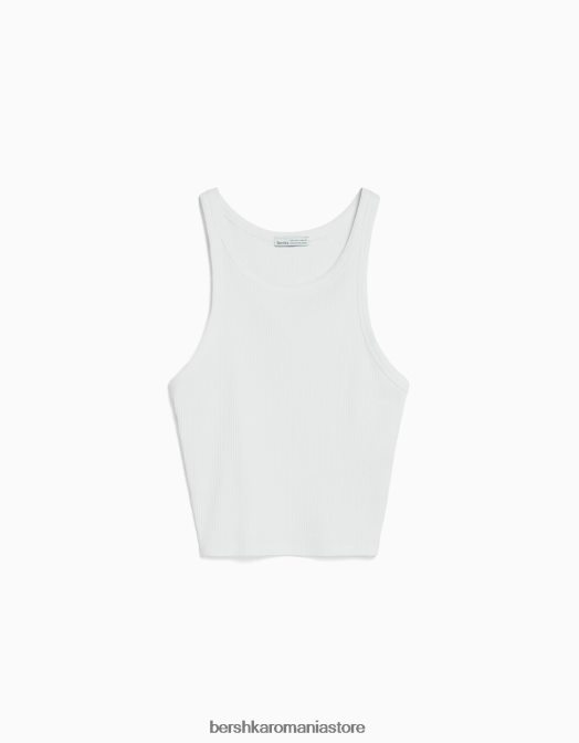 Bershka femei maiou cu nervuri aproape alb Z86D332 îmbrăcăminte