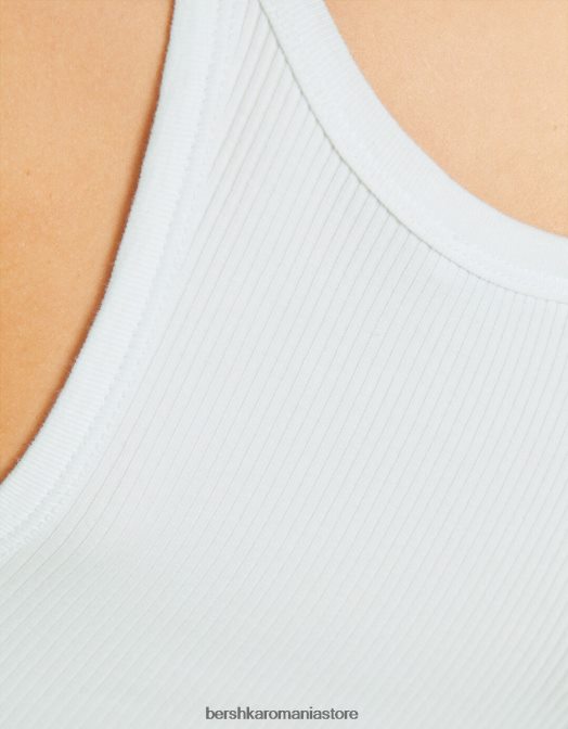 Bershka femei maiou cu nervuri aproape alb Z86D332 îmbrăcăminte