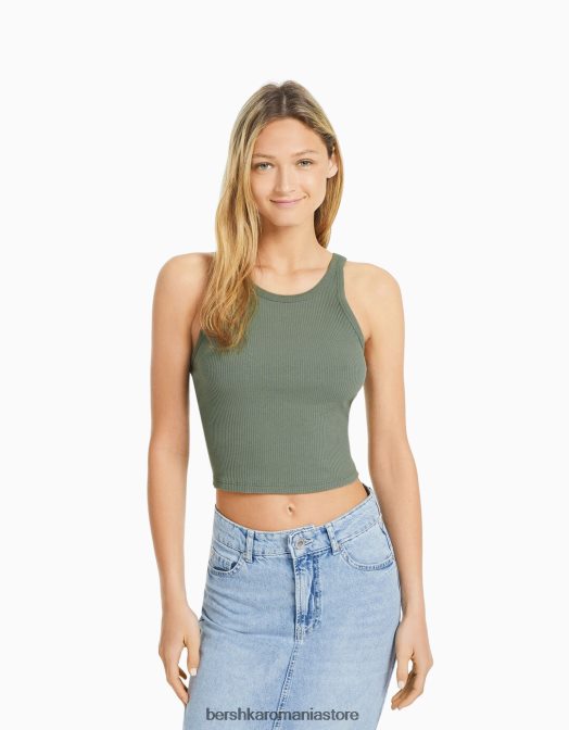 Bershka femei maiou cu nervuri kaki Z86D337 îmbrăcăminte