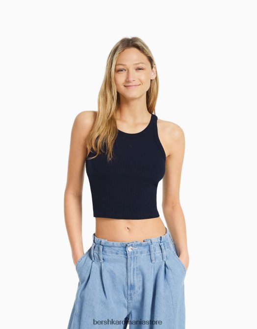 Bershka femei maiou cu nervuri marina Z86D422 îmbrăcăminte