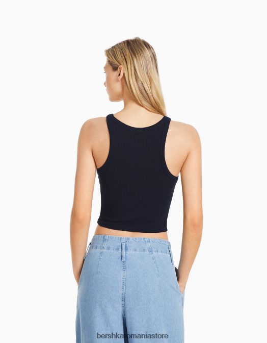 Bershka femei maiou cu nervuri marina Z86D422 îmbrăcăminte