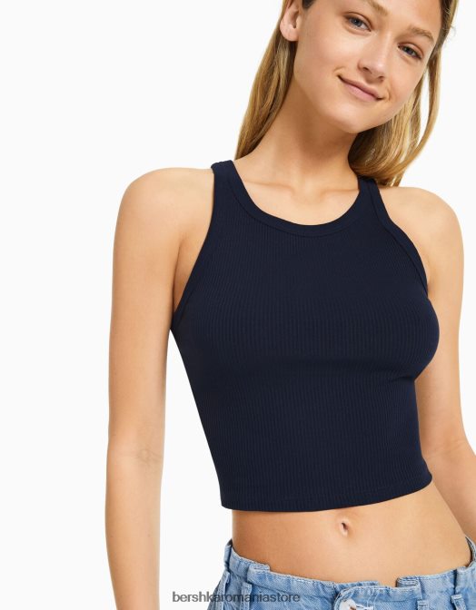 Bershka femei maiou cu nervuri marina Z86D422 îmbrăcăminte