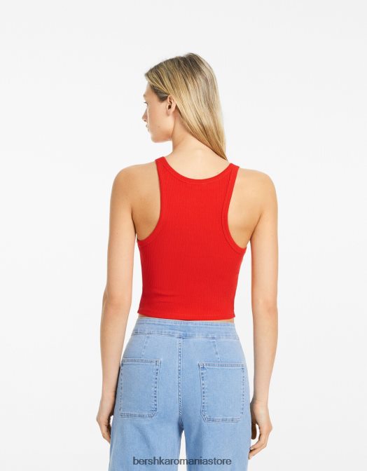 Bershka femei maiou cu nervuri roșu Z86D418 îmbrăcăminte