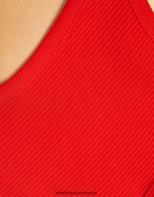 Bershka femei maiou cu nervuri roșu Z86D418 îmbrăcăminte