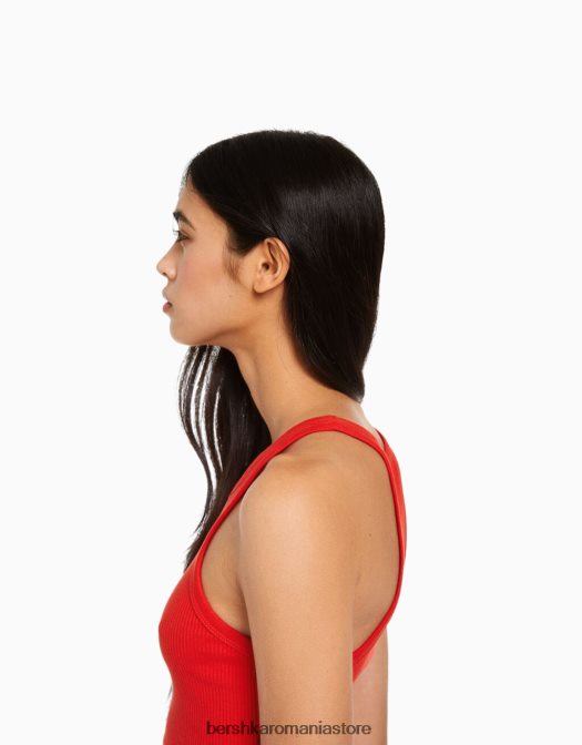 Bershka femei maiou cu nervuri roșu Z86D419 îmbrăcăminte