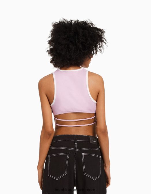Bershka femei maiou varsity cu spatele deschis roz Z86D609 îmbrăcăminte