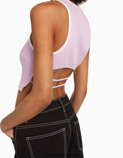 Bershka femei maiou varsity cu spatele deschis roz Z86D609 îmbrăcăminte