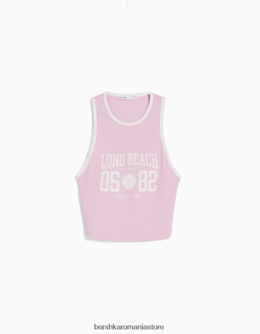 Bershka femei maiou varsity cu spatele deschis roz Z86D609 îmbrăcăminte