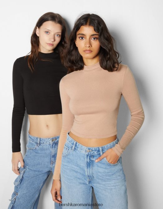 Bershka femei pachet de 2 camasi cu maneca lunga cu gat inalt multicolor Z86D573 îmbrăcăminte