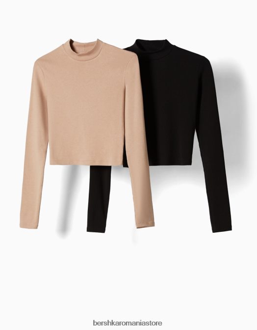 Bershka femei pachet de 2 camasi cu maneca lunga cu gat inalt multicolor Z86D573 îmbrăcăminte