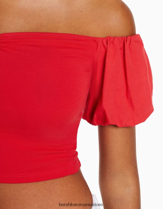 Bershka femei top din poplin de bumbac cu maneca scurta roșu Z86D381 îmbrăcăminte