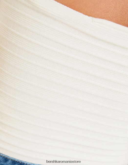 Bershka femei top din tricot cu maneca scurta cu detaliu incrucisat cremă Z86D413 îmbrăcăminte