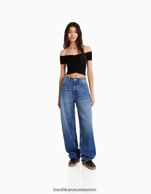 Bershka femei top din tricot cu maneca scurta cu detaliu incrucisat negru Z86D415 îmbrăcăminte