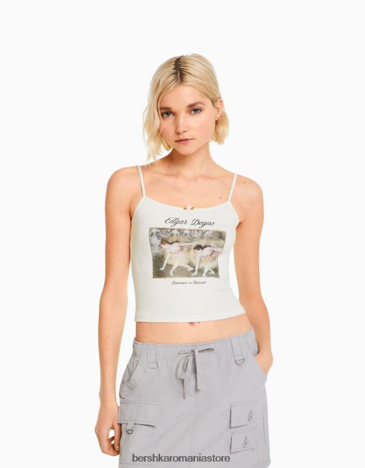 Bershka femei top fără mâneci cu imprimeu din seria de artă aproape alb Z86D440 îmbrăcăminte