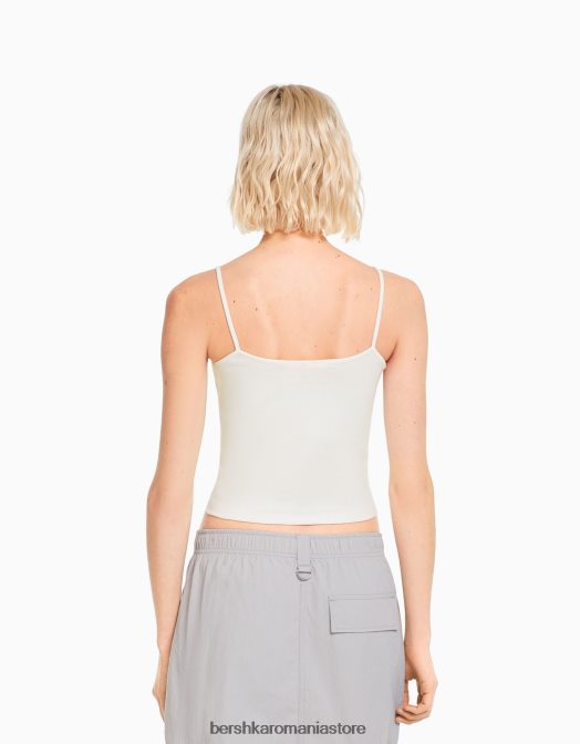 Bershka femei top fără mâneci cu imprimeu din seria de artă aproape alb Z86D440 îmbrăcăminte