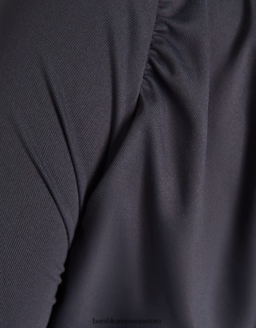 Bershka femei tricou asimetric cu maneca lunga gri inchis Z86D384 îmbrăcăminte