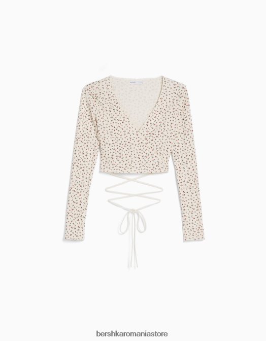 Bershka femei tricou balerină cu mânecă lungă din tricot pointelle cremă Z86D634 îmbrăcăminte