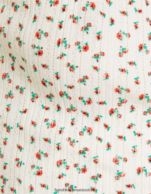 Bershka femei tricou balerină cu mânecă lungă din tricot pointelle cremă Z86D634 îmbrăcăminte