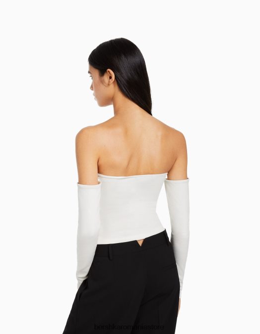 Bershka femei tricou bandeau cu mânecă lungă cu imprimeu nirvana alb Z86D520 îmbrăcăminte